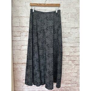 J.Jill Womens Gray Black Flocked Velvet Maxi Skirt Flared A-Line Gored Size 6
